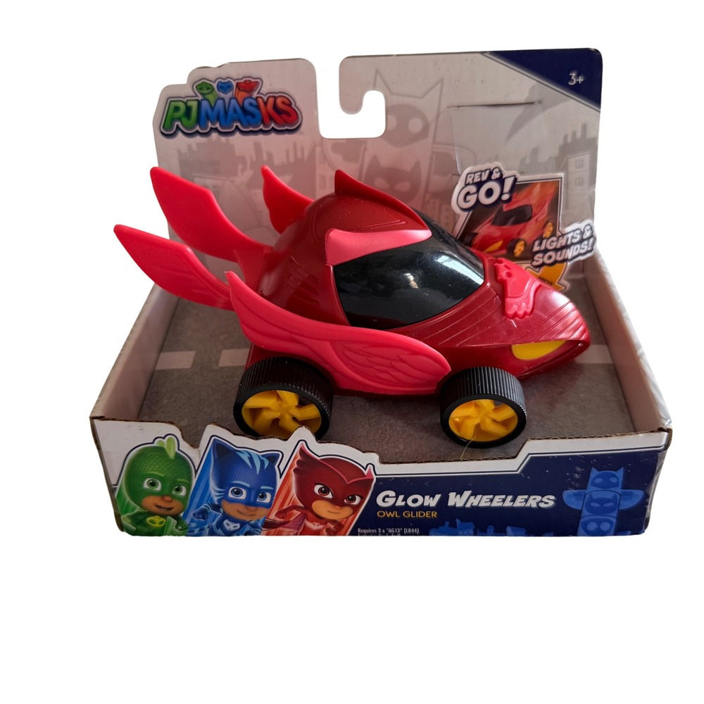 PJ Masks Glow Wheelers Owl Glider Kids One Size Red Light Sound Rev & Go Vehicle
